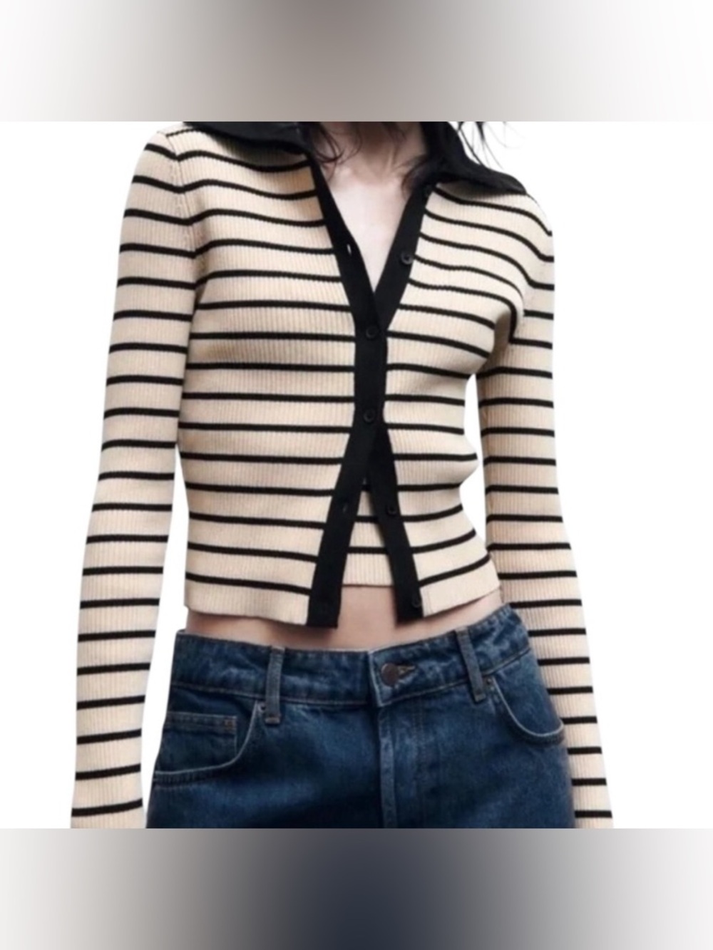 Zara striped knit polo cardigan, Large